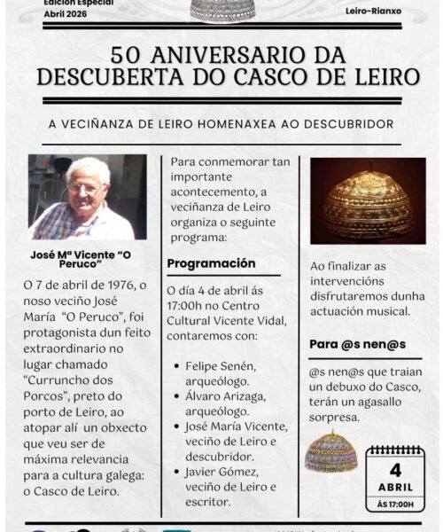 O Centro Cultural Vicente Vidal celebra o 4 de abril o 60º aniversario do descubrimento do Casco de Leiro