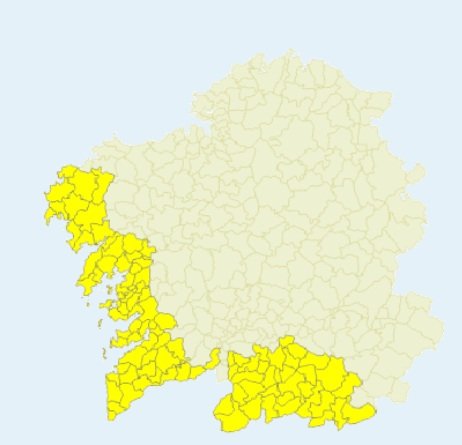 Alerta amarela en Galicia por treboadas e choivas intensas ante a chegada dunha nova borrasca.