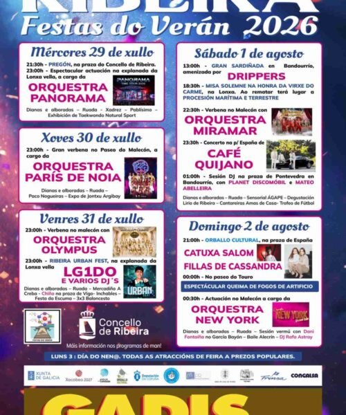 Sábado 1 de agosto Ribeira celebra o Día da Xente do Mar e da Virxe do Carme