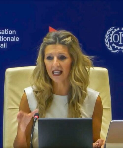 Yolanda Díaz reivindica la mejora del mercado laboral en España en busca de apoyos para dirigir la OIT